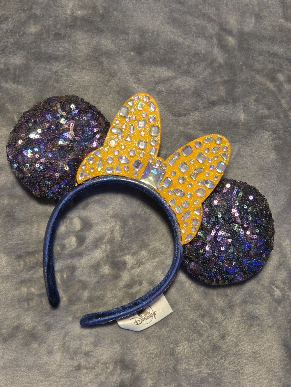 Disney Sequin Minnie Ears Headband with Yellow Jeweled Bow